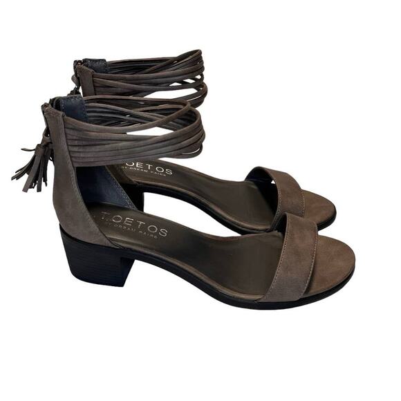 Toetos Womens Ivy_01 Fashion Block Heeled Sandals Size 10 Taupe Zip Back - Picture 1 of 16